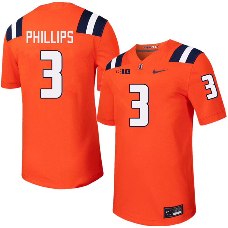 #3 Del'Shawn Phillips Illinois Fighting Illini Football Jersey,Uniforms-Orange